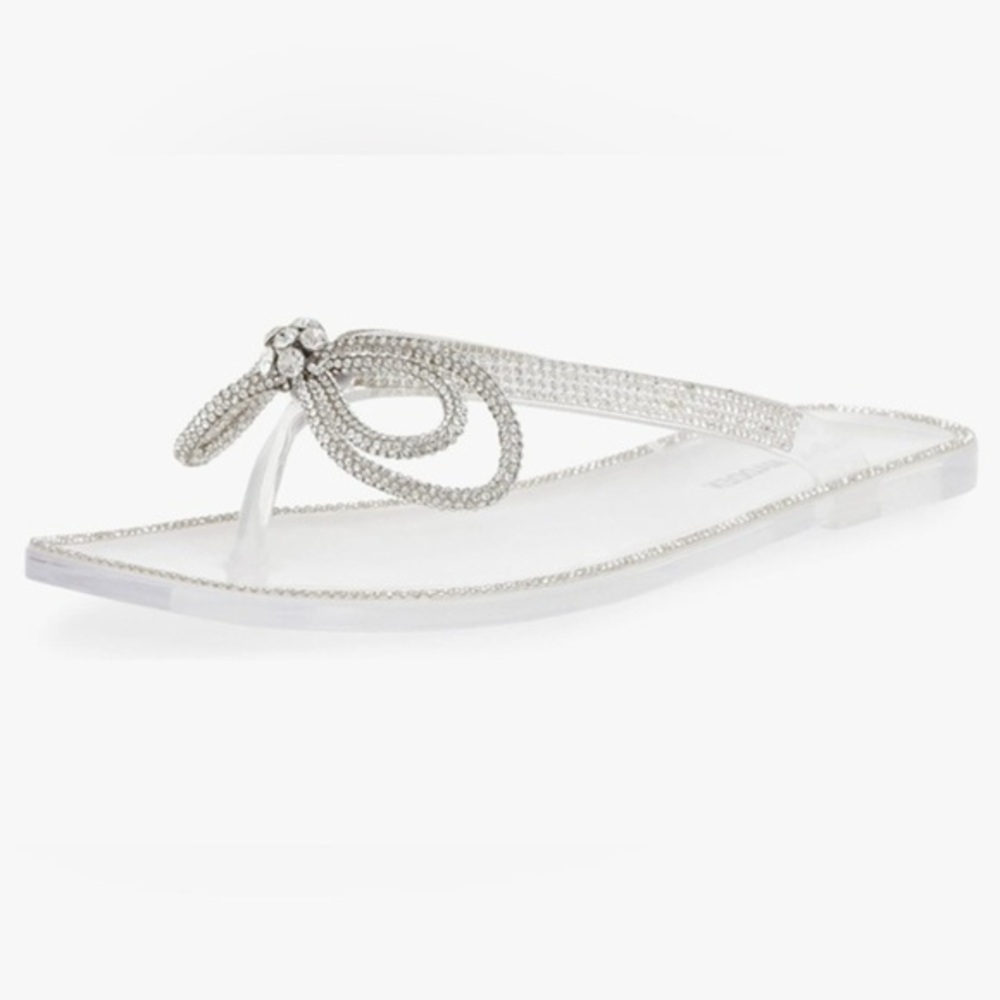 Steve Madden Clear Jelly Rhinestone Bow Thong Sandals